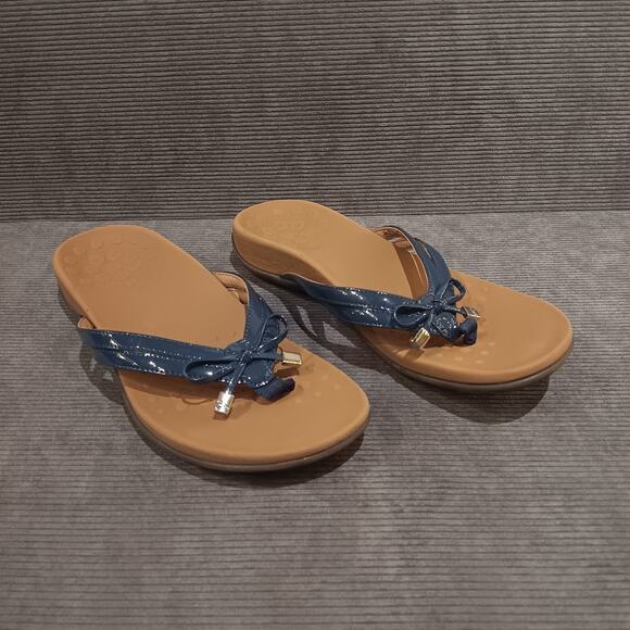 Vionic Women's Bella X Toe Post Sandals Patent Leather With Bow Navy 8 - Picture 5 of 8